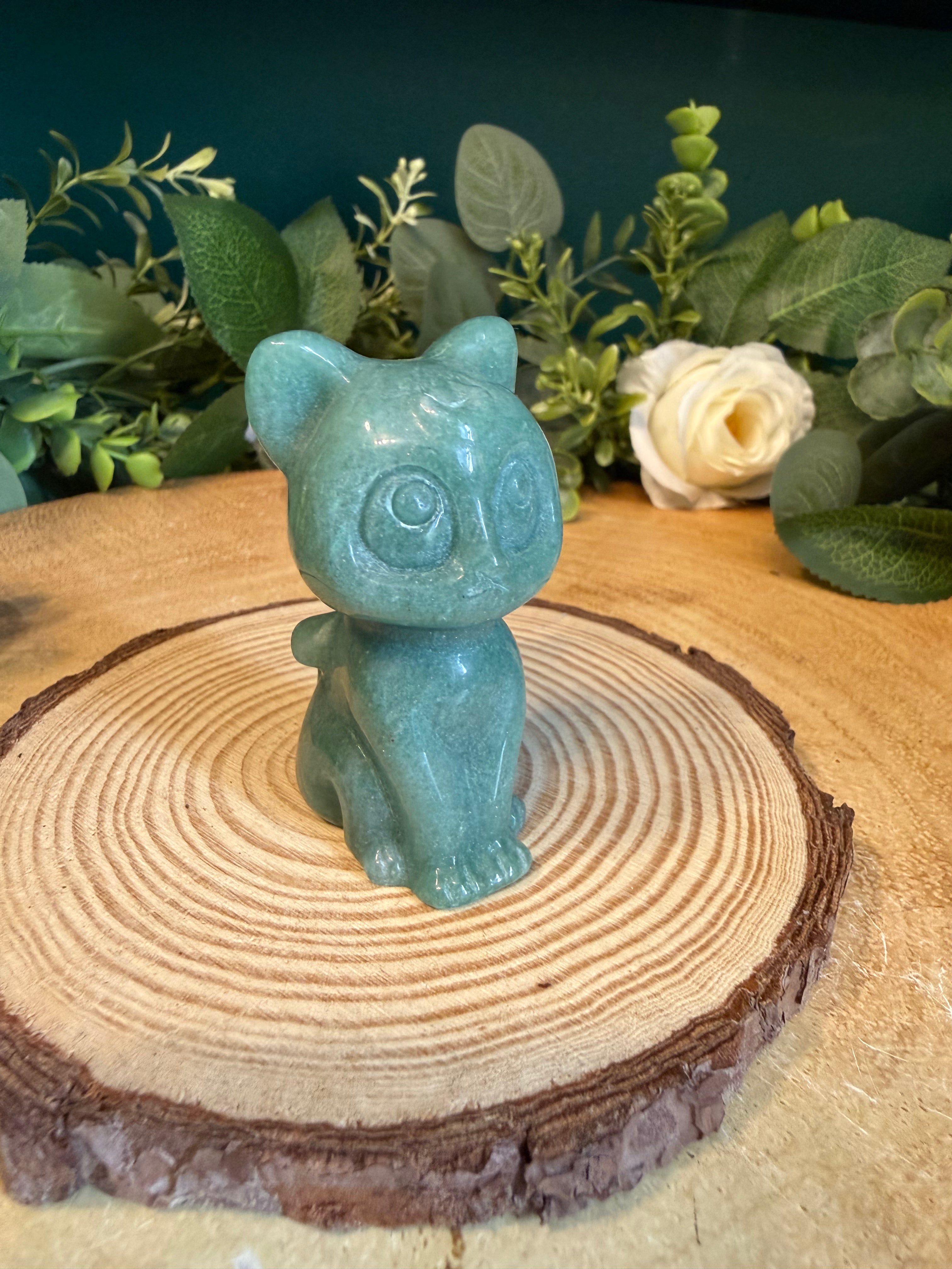 Green Aventurine Cat Carving – 6cm, 72g