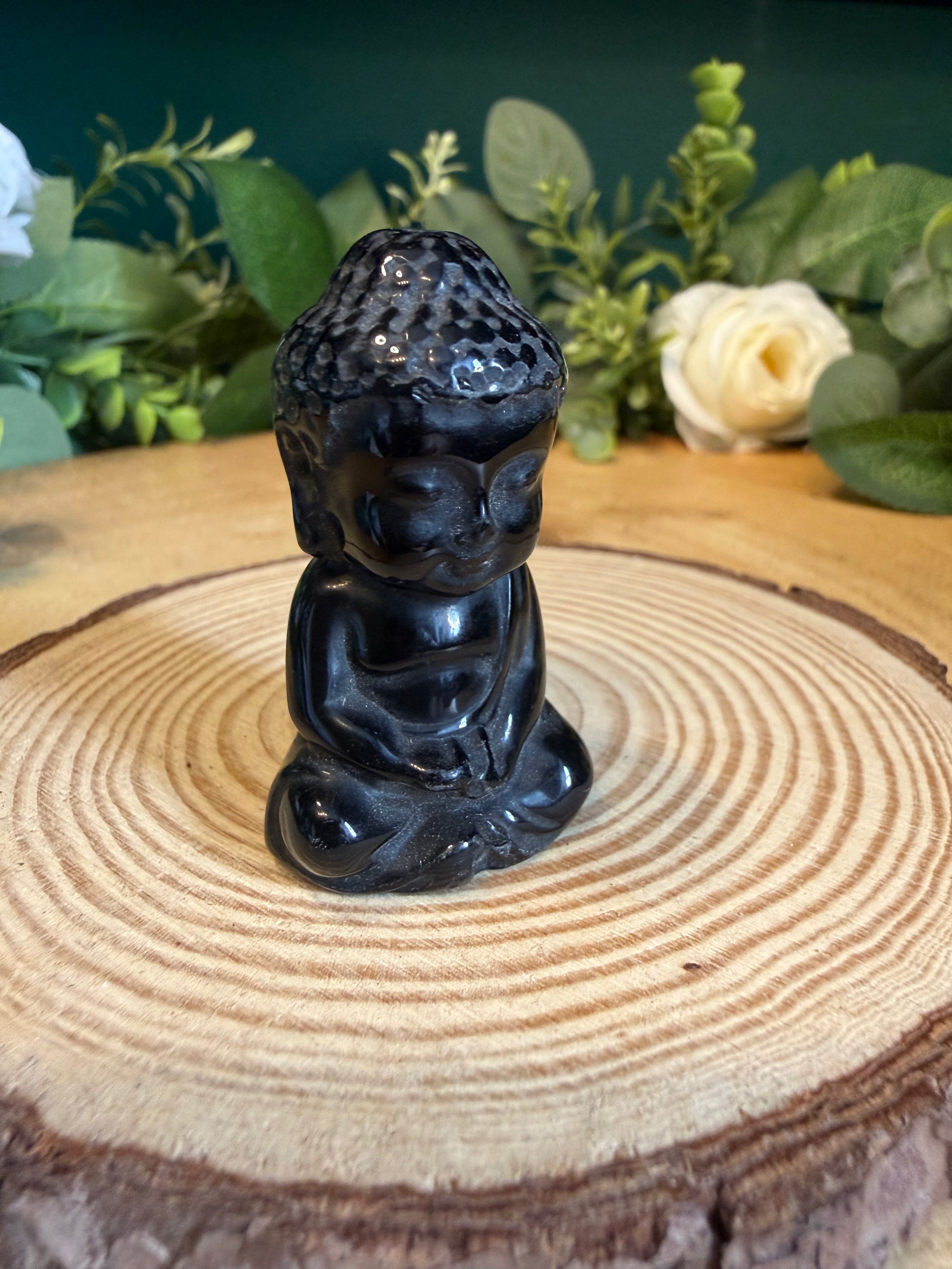 Black Obsidian Buddha Carving – Approximately 5cm, 30g