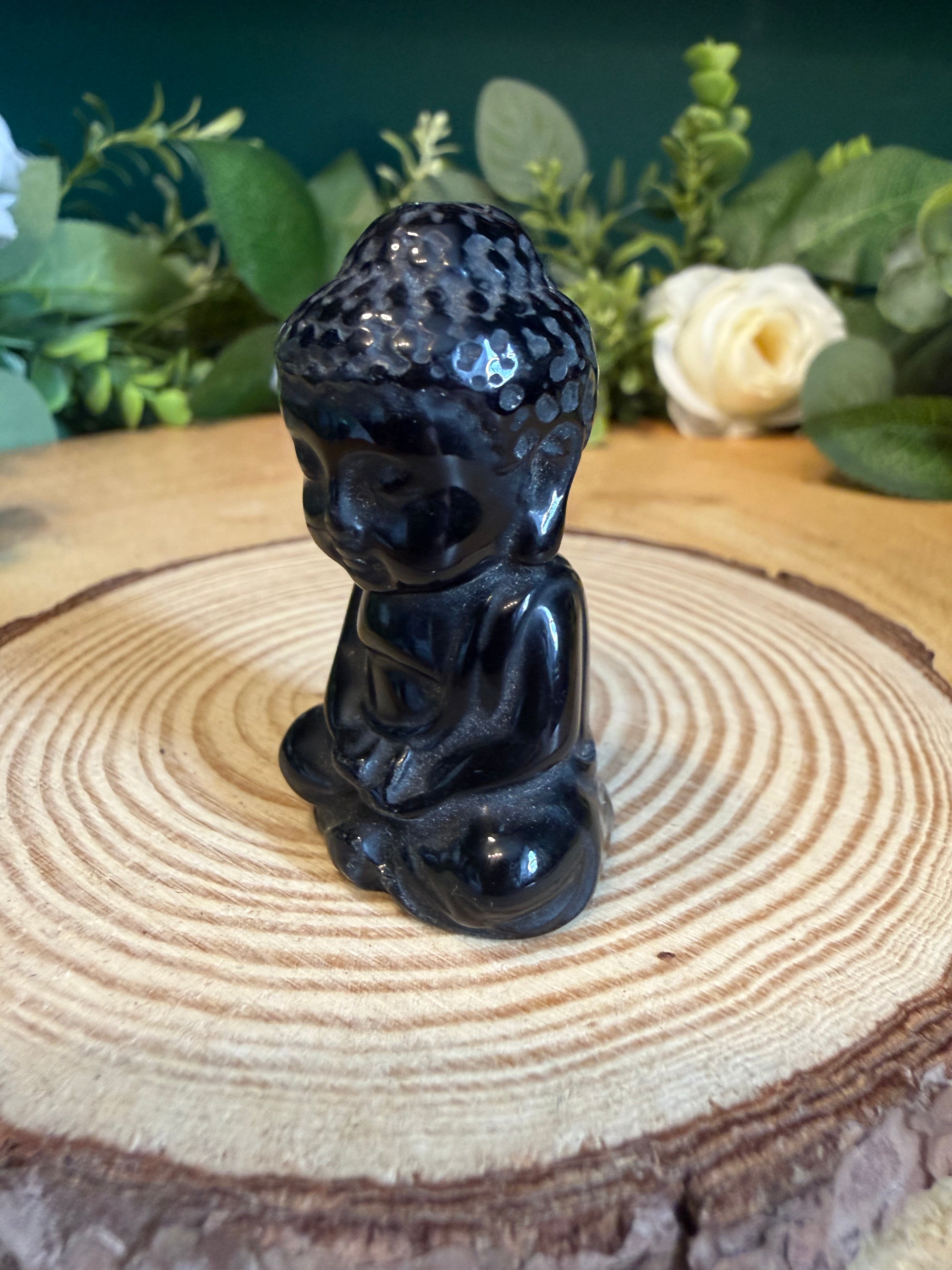 Black Obsidian Buddha Carving – Approximately 5cm, 30g