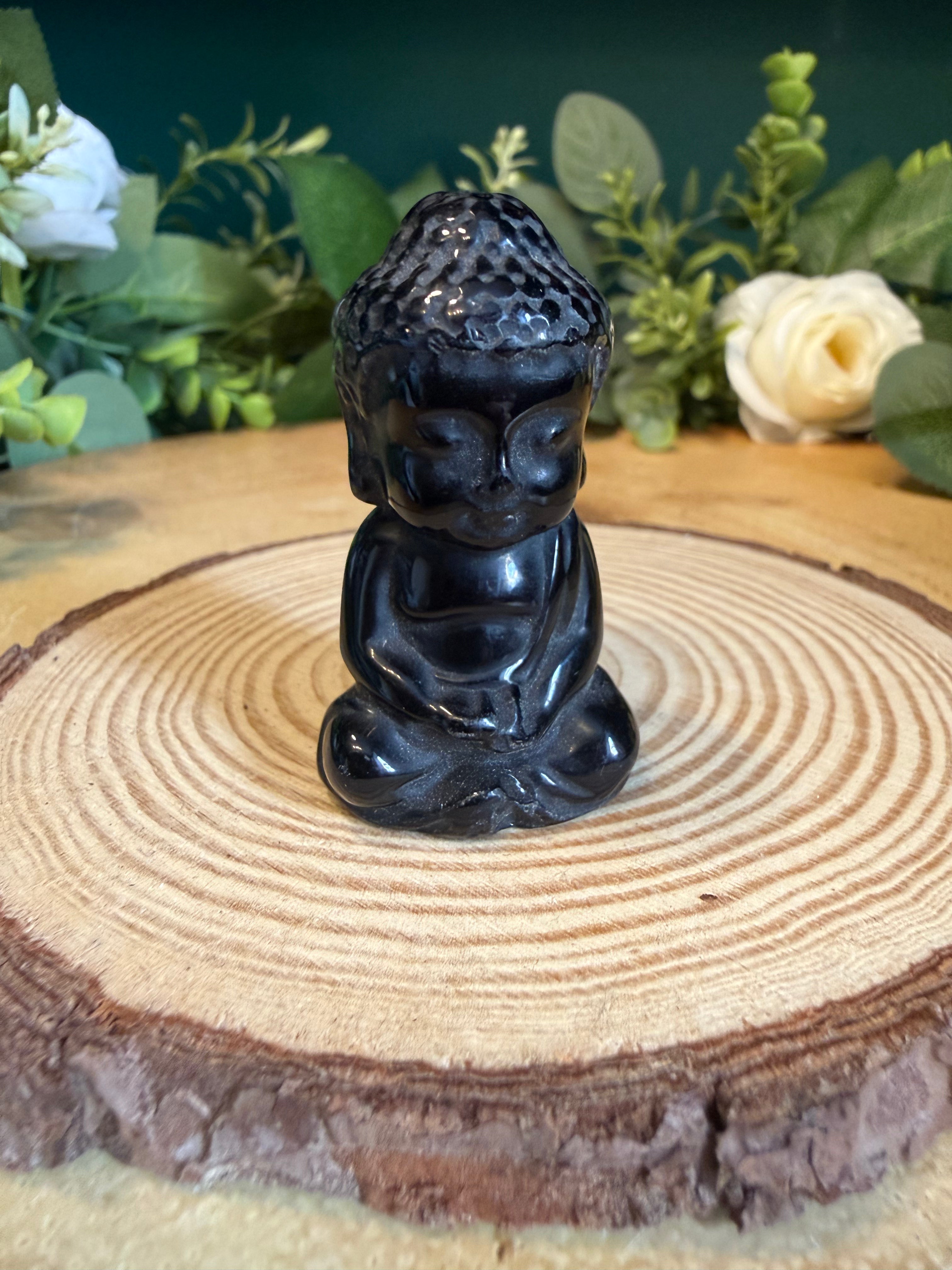 Black Obsidian Buddha Carving – Approximately 5cm, 30g
