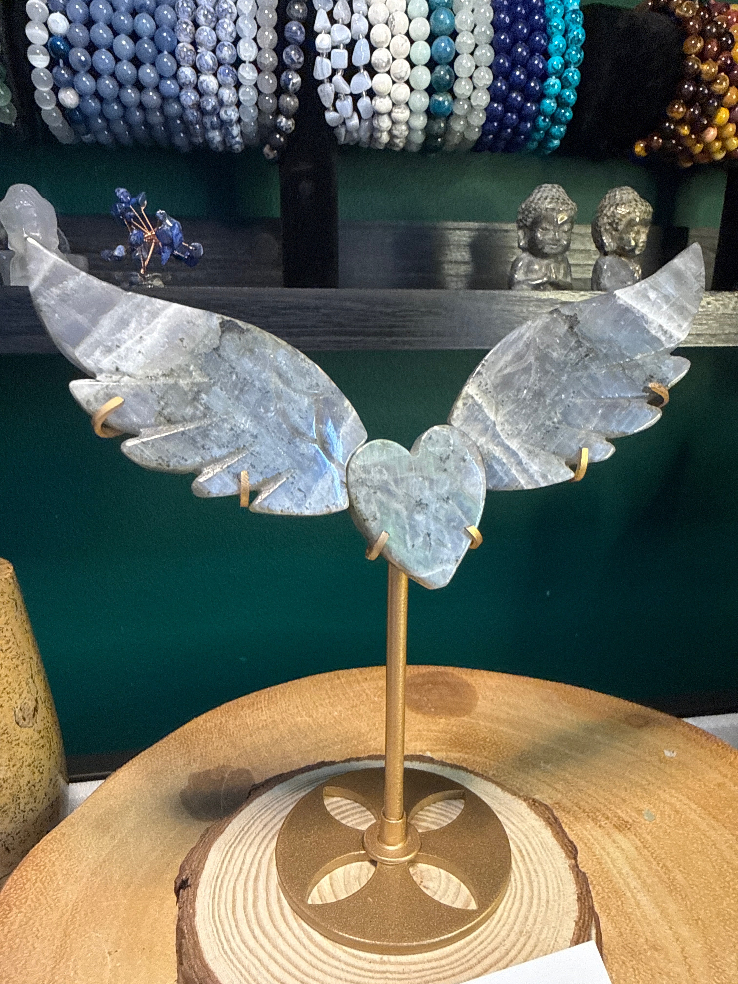 Hand Carved Labradorite Winged Heart
